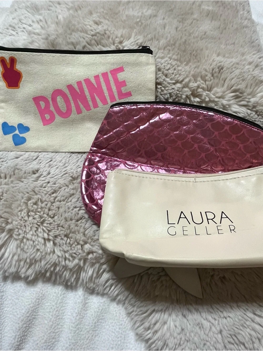 Makeup Bag Trio w/ Groovy Canvas Pouch, mermaid pouch 02-03R